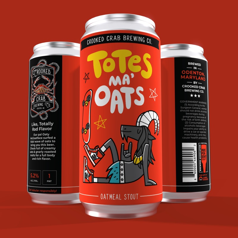 Totes Ma Oats oatmeal stout can design - fun illustrated beer label for Crooked Crab Brewing Co.